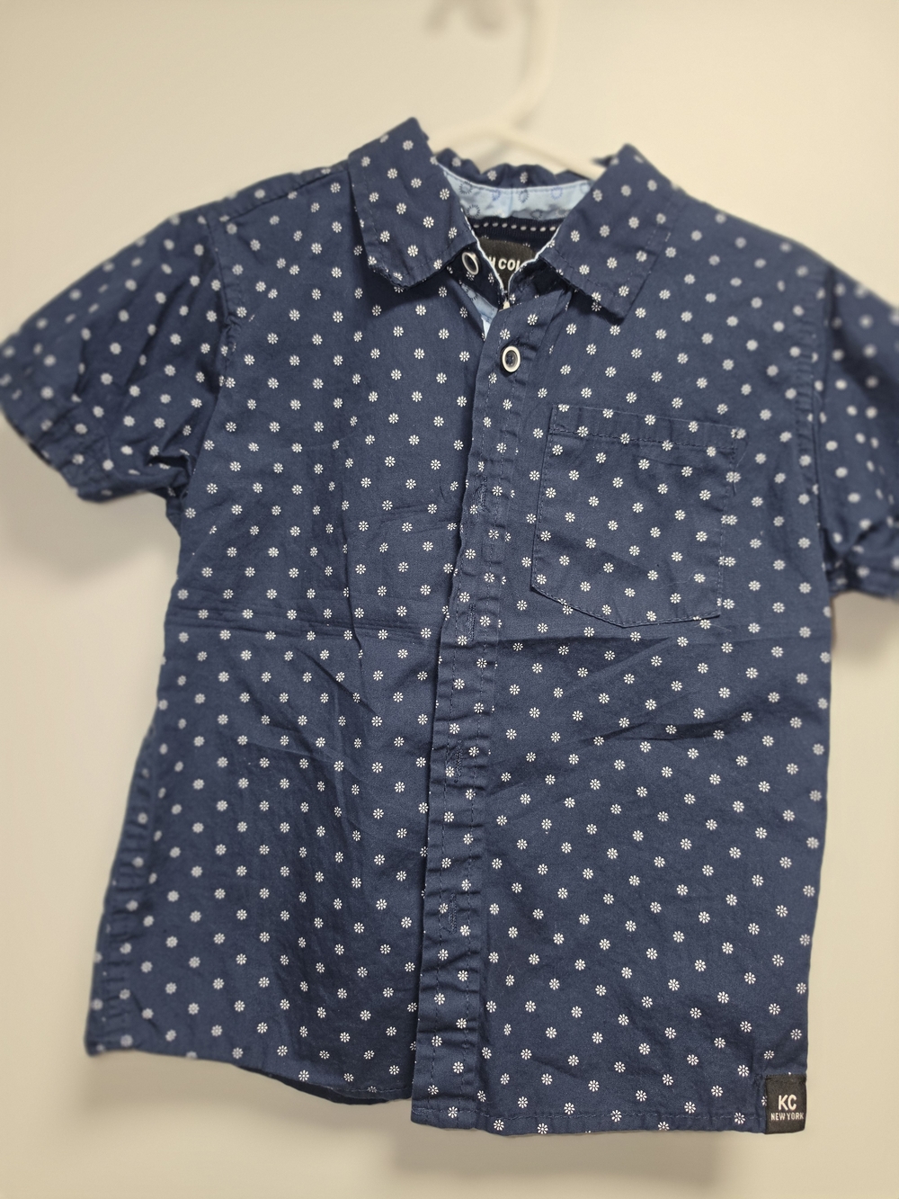 Kenneth Cole Reaction Navy Short-Sleeve Button-Down with White Dot Motif